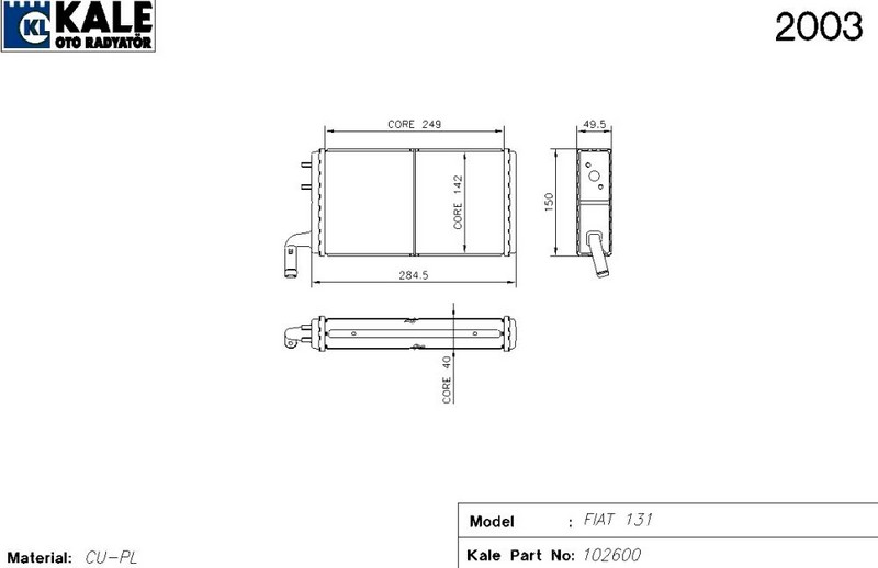 KALORİFER RADYATÖRÜ (BAKIR)(PLASTİK KAZAN) DKS 1,6/SLX (2 SIRA CU+PL)