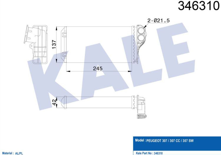 KALORİFER RADYATÖRÜ (MEKANİK)(OTM SOĞUTMA-BEHR TİP PEUGEOT 307 1.4HDI / 1.6HDI