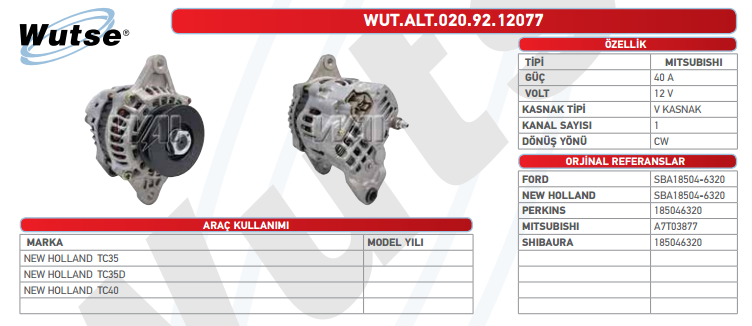 ALTERNATÖR 12V (MITSUBISHI TİPİ) 40A NEW HOLLAND TC35 -TC35D