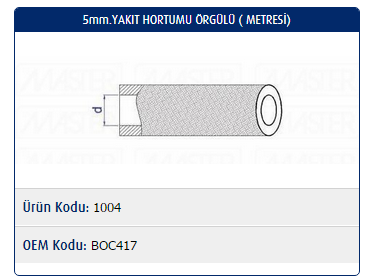 5mm YAKIT HORTUMU ÖRGÜLÜ (METRESİ) UNIVERSAL