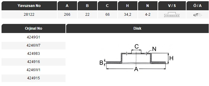 FREN DİSKİ (ÖN)(266MM) PEU 206-307-308 PARTNER 01-