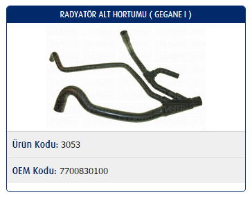 RADYATÖR ALT HORTUMU RENAULT MEGANE I 1.9D-2.0İ 97-99