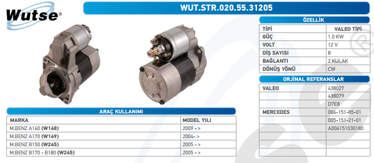 MARŞ MOTORU 12V (VALEO TİPİ) 1,0KW 8T M.BENZ