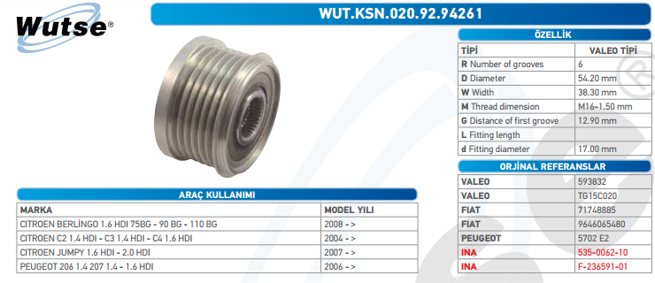 ALTERNATÖR KASNAĞI (VALEO TİPİ) CIT.BERLINGO 1,9D - 1,6HDİ - CI