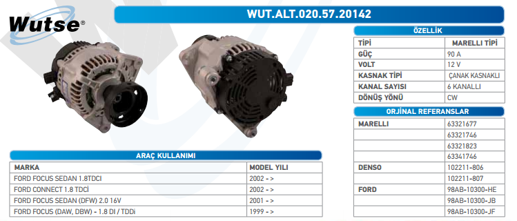 ALTERNATÖR 12V 90A FORD FOCUS 1.8L - FORD