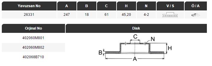 FREN DİSKİ (ÖN)(247MM) ALMERA N15 1.6-2.0 95-00