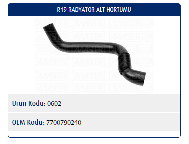 RADYATÖR ALT HORTUMU RENAULT R19 1.4 88-95