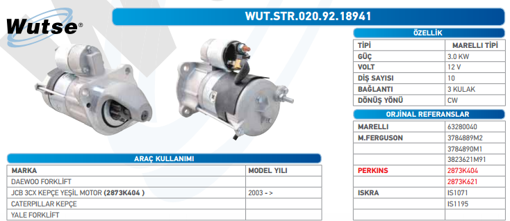 MARŞ MOTORU 12V (MARELLI TİPİ) 3,0 KW 10T DAEWOO FORKL