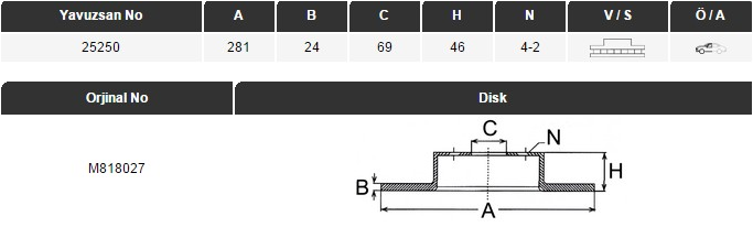 FREN DİSKİ (ÖN)(281MM) CARİSMA /AVAN/CLAS 00-04