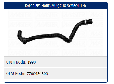 KALORİFER HORTUMU RENAULT CLIO SYMBOL 1.4 8V