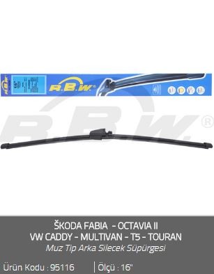 SİLGİ SÜPÜRGESİ (ARKA)(MUZ) 400MM SKODA FABIA SW / OCTAVIA II HB-SW / VW CADDY III / MULTIVAN V / TRANSPORTER T5 / T5 CARAVELLE / TOURAN