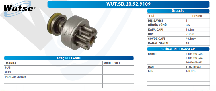 MARŞ DİŞLİSİ (BOSCH TİPİ) 11T MAN - KHD - PANCAR MOTOR