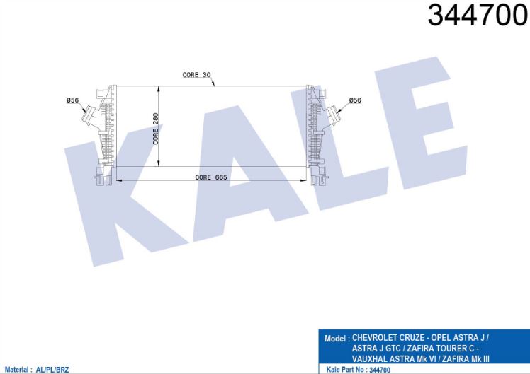 INTERCOOLER (BRAZING) OPEL ASTRA J-ASTRA J GTC-ZAFIRA