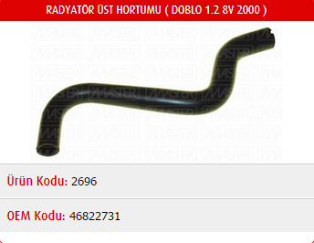 RADYATÖR ÜST HORTUMU FIAT DOBLO 1.2 8V 00-