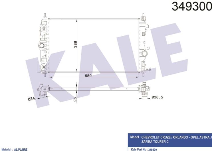 SU RADYATÖRÜ (BRAZING)(AT) CHEVROLET CRUZE/ORLANDO-OPEL ASTRA J/ZAFI