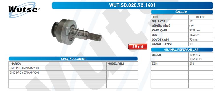 MARŞ DİŞLİSİ (DELCO TİPİ) 39MT BMC PRO 822-827 SERİ KAMYON