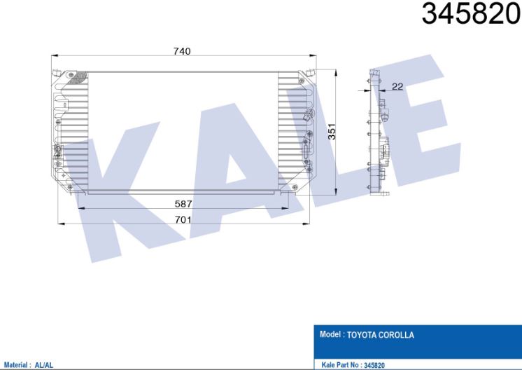 KLİMA RADYATÖRÜ (BRAZING)(KURUTUCUSUZ) TOYOTA COROLLA 1.6 SI-1.8 GT (AE101)