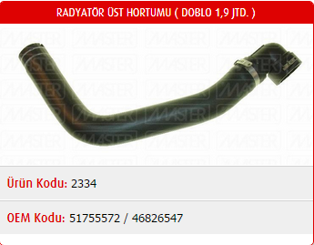 RADYATÖR ÜST HORTUMU FIAT DOBLO 1.9 JTD 00-