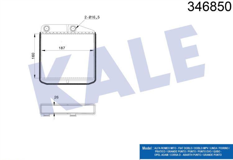 KALORİFER RADYATÖRÜ (BRAZING)(16,50mm) FIAT DOBLO 10-/LİNEA/FİORİNO/G.PUNTO/EGEA/OPEL CORSA D-E/ADAM