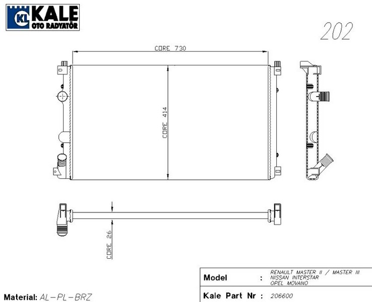 SU RADYATÖRÜ (BRAZING)(MT) MASTER II 1.9/2.2/2.5 CDTİ (1 SIRA ALB)