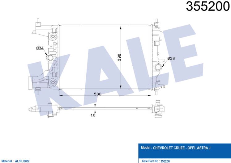 SU RADYATÖRÜ (BRAZING)(AT) OPEL ASTRA J-CRUZE 1.6-1.8 (09+)