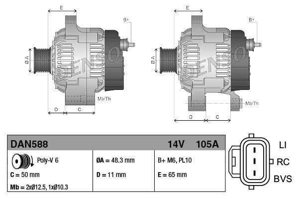 ALTERNATÖR 12V. 105A. FORD C-MAX 1.6 07-10 / FIESTA V 1.4 16V 01-08