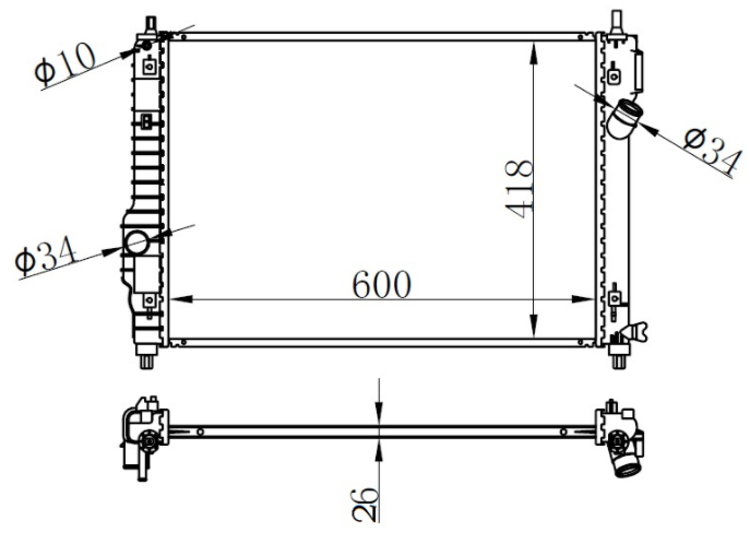 SU RADYATÖRÜ (BRAZING)(BCH029) CHEVROLET KALOS/ AVEO 1.2İ/1.6İ 05+ (600X418X26)