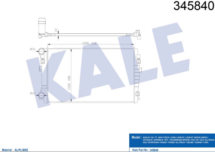 SU RADYATÖRÜ (BRAZING)(AT/MT) AUDI A3 1.2/1.4/1.6TDI - GOLF VII 1.2/1.4 (DCX)