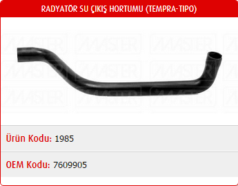 RADYATÖR ALT HORTUMU FIAT TEMPRA 1.6 KRB 90-96 / TİPO 1.6 KRB 90-96