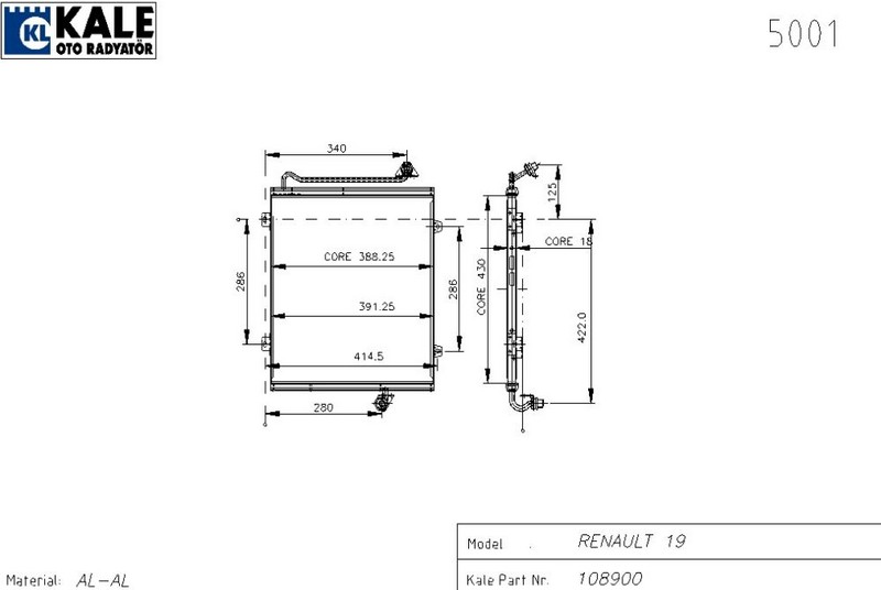 KLİMA RADYATÖRÜ (BRAZING)(AT/MT)(KURUTUCUSUZ) RENAULT R19 (1 SIRA ALB)