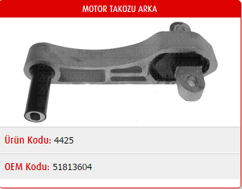 MOTOR TAKOZU (ARKA) FIAT LINEA 1.3 MJTD-1.6 MJTD EURO 4 / FIORINO 1.3 MJTD-1.6 MJTD EURO 4