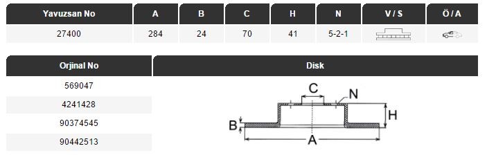 FREN DİSKİ (ÖN)(284MM) CALİBRA 2.0İ-2.5 92-95