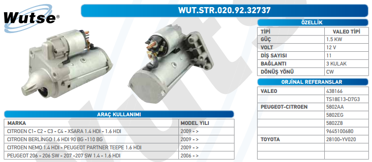 MARŞ MOTORU 12V (VALEO TİPİ) C1-2-3-4 02-05/206-307