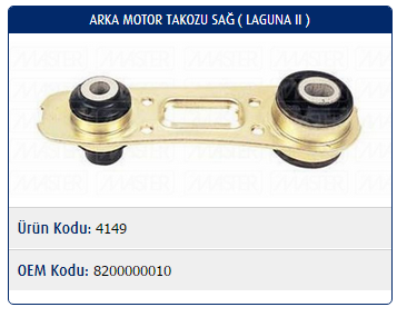 MOTOR TAKOZU (ARKA)(SAĞ) RENAULT LAGUNA II 2.0 16V / ESPACE IV.2.0