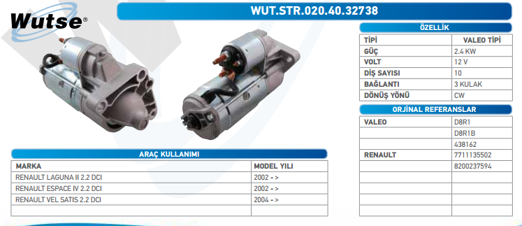 MARŞ MOTORU 12V (VALEO TİPİ) 2,4KW 10T LAGUNA II