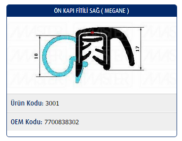 KAPI FİTİLİ (ÖN)(SAĞ) RENAULT MEGANE I