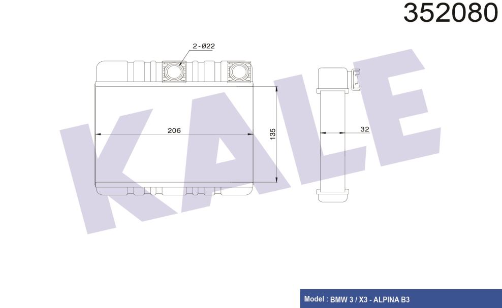 KALORİFER RADYATÖRÜ BMW 3 (E46) 316İ-330İ 318D-330D 98<05 ; X3 (E83) 2.0/2.5İ 2.5Sİ 3.0İ XD 1.8/2.0/3.0D 2.0İ/2.5İ 04=> (AC)