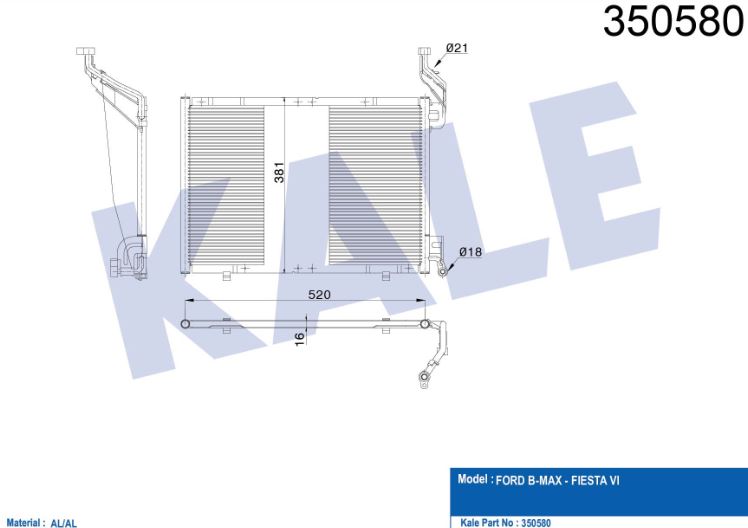 KLİMA RADYATÖRÜ (BRAZING)(MT)(KURUTUCUSUZ) FORD B-MAX - FIESTA VI AL/PL/BRZ