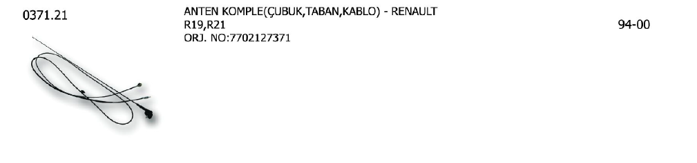 (ÜNV)ANTEN KOMPLE ÇUBUK-TABAN-KABLO RENAULT R19 / R21