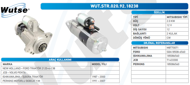 MARŞ MOTORU 12V (MITSUBISHI TİPİ) JBC İŞ MAKİNASI