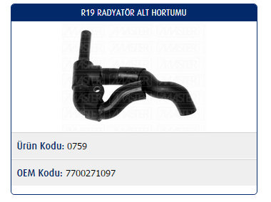 RADYATÖR ALT HORTUMU RENAULT R19 1.8-1.9D-1.7 88-96