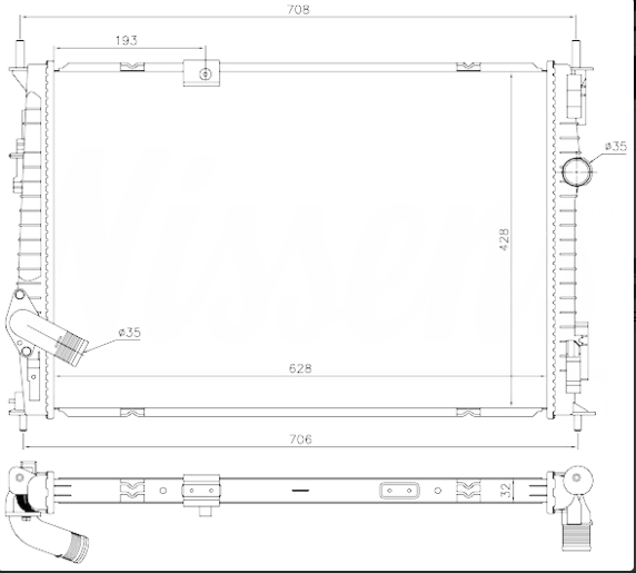 SU RADYATÖRÜ (BRAZING)(BNI901) NİSSAN QASHQAİ 1.6 DCİ 2007+ (628X428X32)