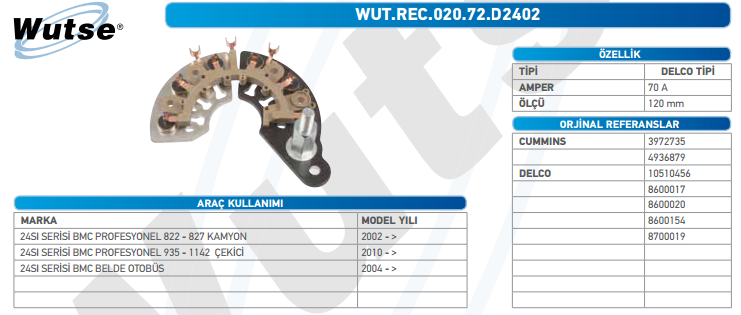 DİOT TABLASI (DELCO TİPİ) 24SI BMC PROFESY KAMYON 822-827