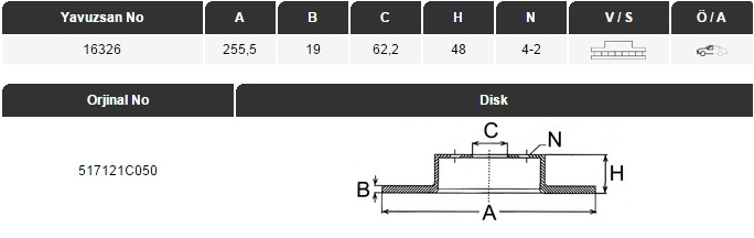 FREN DİSKİ (ÖN)(256MM) HY GETZ DIESEL 02-