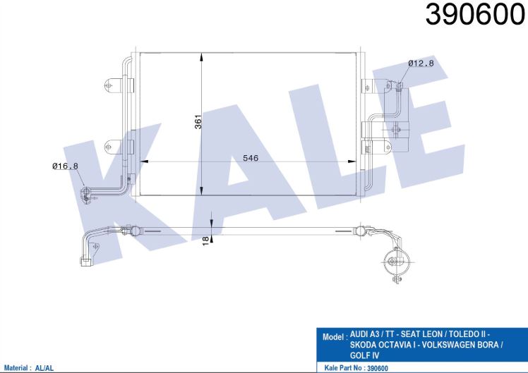 KLİMA RADYATÖRÜ (BRAZING)(KURUTUCULU) AUDI A3-TT / TOLEDO / OCTAVIA