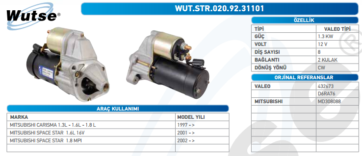 MARŞ MOTORU 12V (VALEO TİPİ) 1,3KW 8T MITS.CARISMA