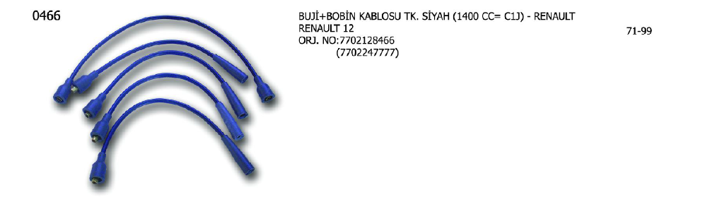 BUJİ BOBİN KABLOSU TK. SİYAH RENAULT R12