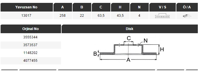 FREN DİSKİ (ÖN)(258MM) FOCUS 98-04,FİESTA 96-,FUSION 02-