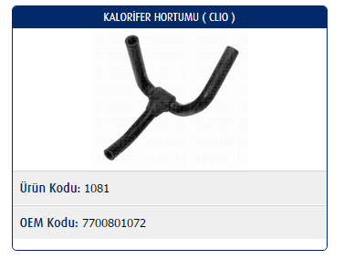 KALORİFER HORTUMU RENAULT CLIO I 1.9D -94