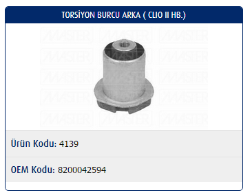 TORSİON BURCU (ARKA) RENAULT CLIO II / CLIO SYMBOL / TWINGO 97-